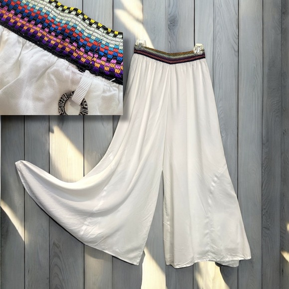 Save The Queen | 100% Viscose Palazzo Wide Leg‎ Pants Colorful Smocked Waistband - Picture 1 of 9